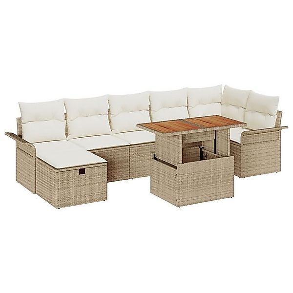 vidaXL Loungesofa 8-teiliges Garten-Sofaset mit Kissen Beige Poly Rattan, 8 günstig online kaufen