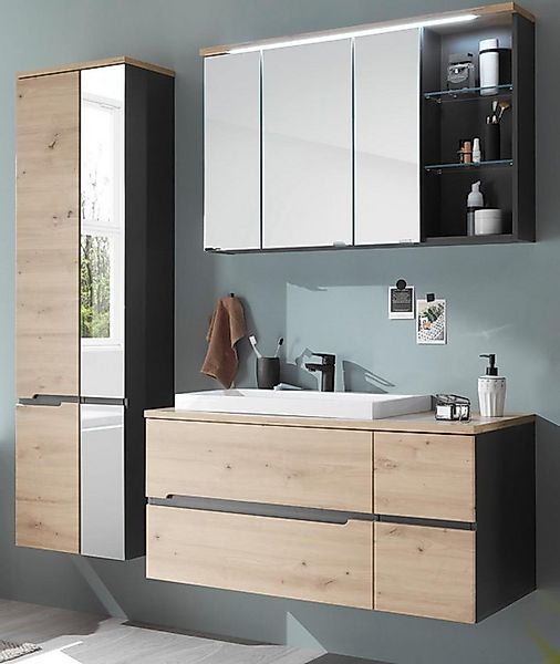 PREISBRECHER Badezimmer-Set Memphis, (3-tlg), (3-tlg) Grau / Artisan Eiche günstig online kaufen