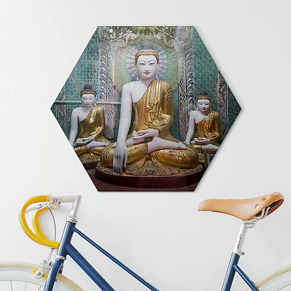 Hexagon-Alu-Dibond Bild Buddha Statuen günstig online kaufen