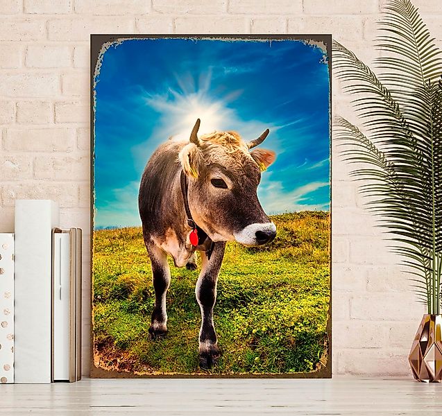 queence Metallbild "Alpen Kuh", Schriftzüge-Kuhbilder-Berge & Alpenbilder, günstig online kaufen