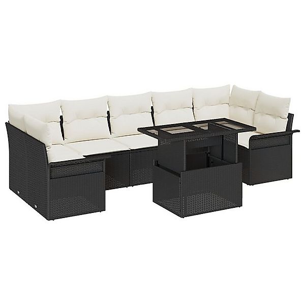 vidaXL Loungesofa 8-tlg. Garten-Sofagarnitur mit Kissen Schwarz Poly Rattan günstig online kaufen