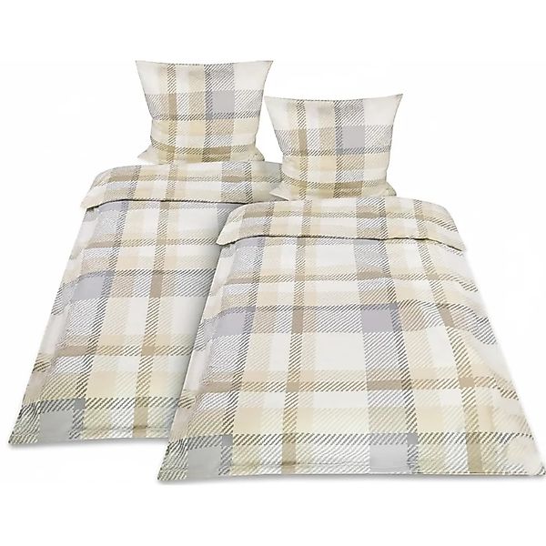 Beautissu 4tlg. Biber Bettwäsche 155x220 cm & Kissenbezug 80x80 cm Beige günstig online kaufen