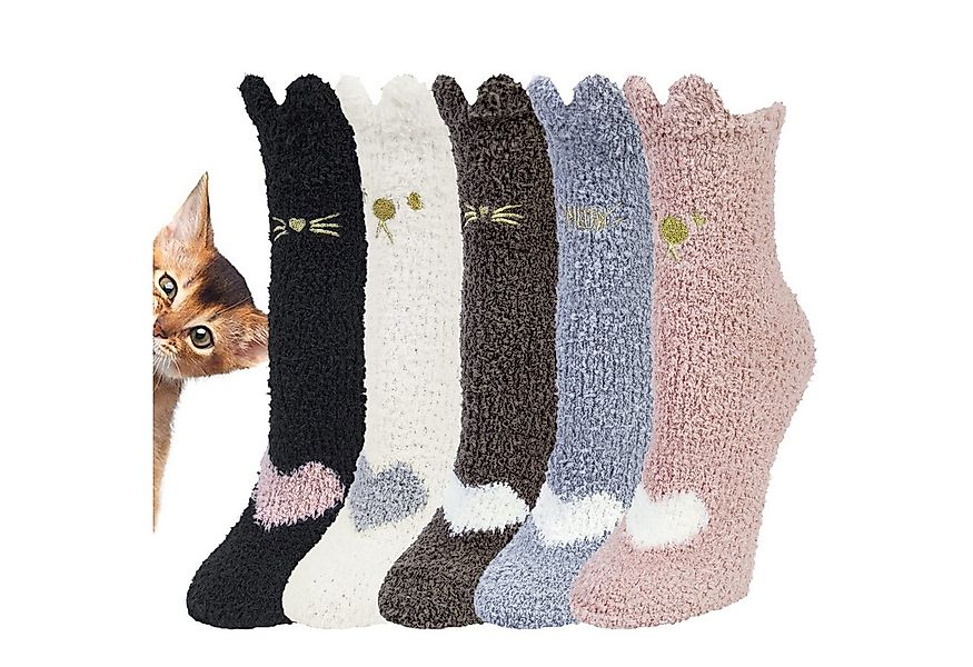 FOUORTUNATE-BEE Thermosocken 5 Paar Damen Kuschelsocken mit Katzenmotiv – W günstig online kaufen