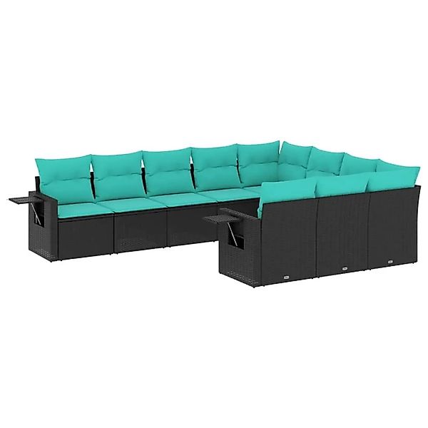 vidaXL 10-Tlg Gartensofa-Set mit Kissen Schwarz Polyrattan 3220686 günstig online kaufen