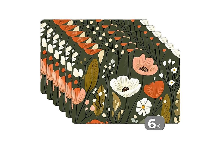 MuchoWow Platzset Blumen - Illustration - Grün, (6-St), Platzsets, Tischset günstig online kaufen