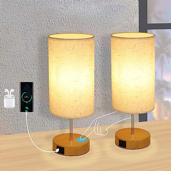 Nettlife Tischleuchte Stoffschirm Touch Dimmbar Wohnzimmer günstig online kaufen