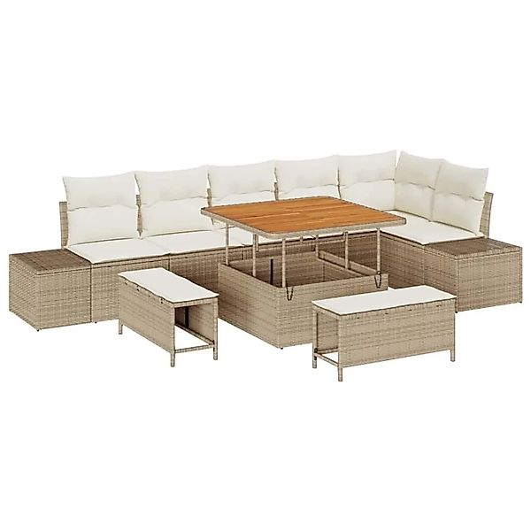 vidaXL Gartensofa-set mit Kissen mit Speicher 9-Tlg Beige Poly-Rattan 33647 günstig online kaufen