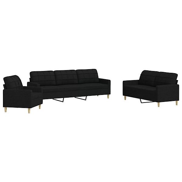 vidaXL Sofa, 3-tlg. Sofagarnitur Schwarz Stoff günstig online kaufen
