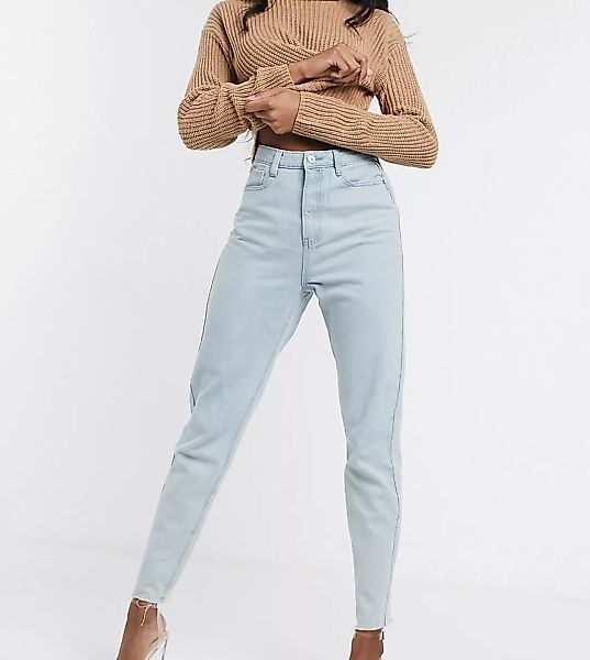 Missguided Tall – Mom-Jeans mit Fransensaum in verwaschenem Hellblau günstig online kaufen