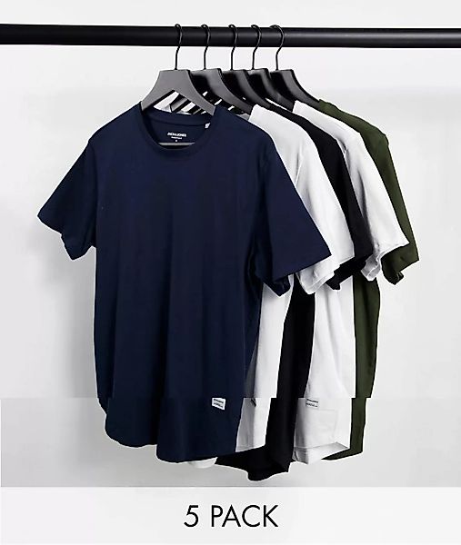Jack & Jones Herren Rundhals T-Shirt JJENOA Regular Fit 5er Pack günstig online kaufen