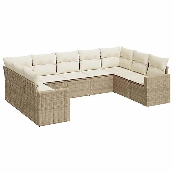 vidaXL 9-Tlg Garten-Sofagarnitur mit Kissen Beige Poly Rattan 3251735 günstig online kaufen