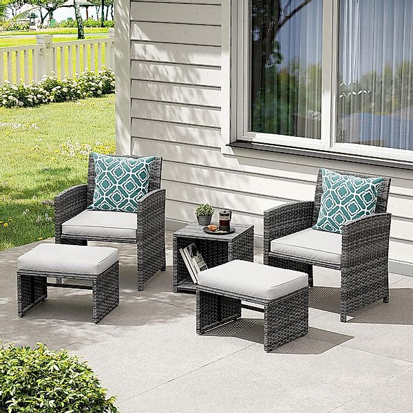 JOIVI Balkonset Balkonmöbel-Set, 5-tlg Rattan Gartenmöbel-Set, günstig online kaufen