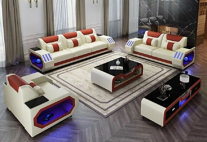 JVmoebel Sofa Ledersofa Couch Sofa Garnitur 3+1+1 Beleuchtete Designer Couc günstig online kaufen