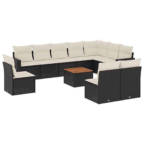 vidaXL 11-Tlg Garten-Sofagarnitur mit Kissen Schwarz Poly Rattan 3256504 günstig online kaufen