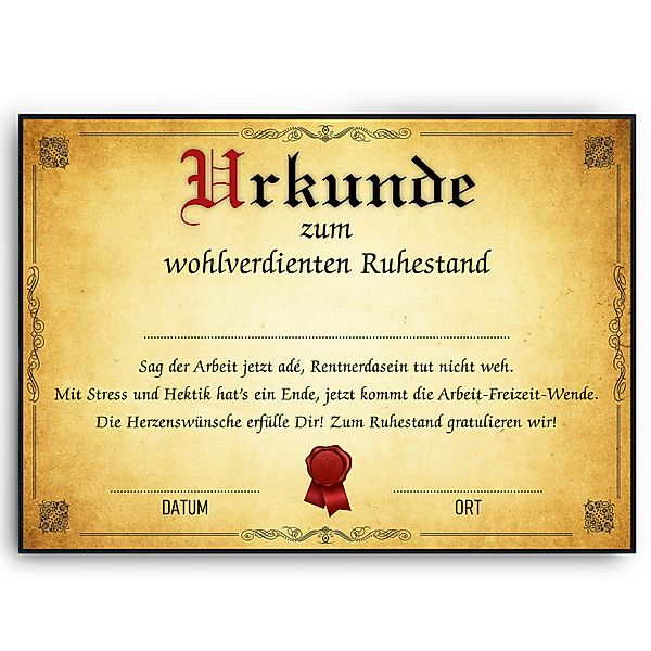 Tigerlino Poster Ruhestand Urkunde Geschenk zur günstig online kaufen
