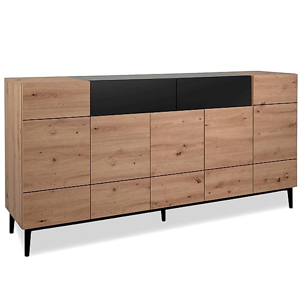 Homestyle4u Sideboard Kommode Eiche Holz Braun Schwarz Wohnzimmerschrank günstig online kaufen