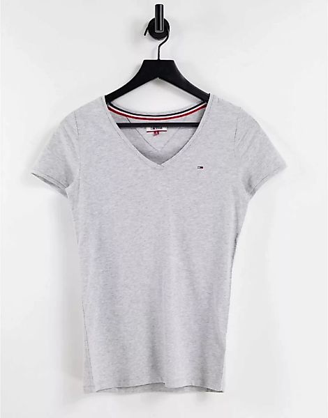 Tommy Jeans – Kurzärmliges, elastisches T-Shirt in Grau günstig online kaufen