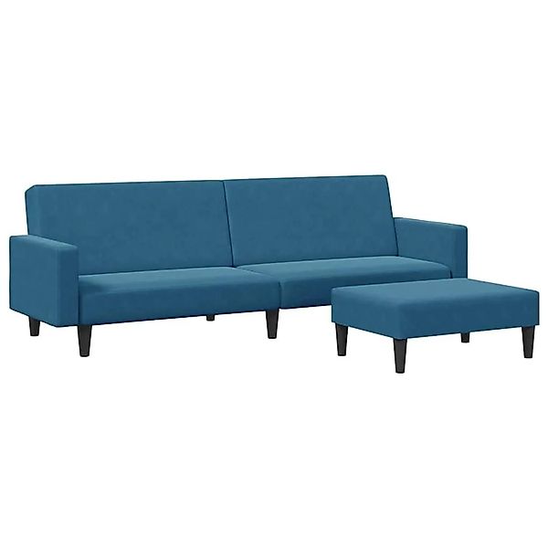 vidaXL Schlafsofa 2-Sitzer mit Fußhocker Blau Samt 3216235 günstig online kaufen