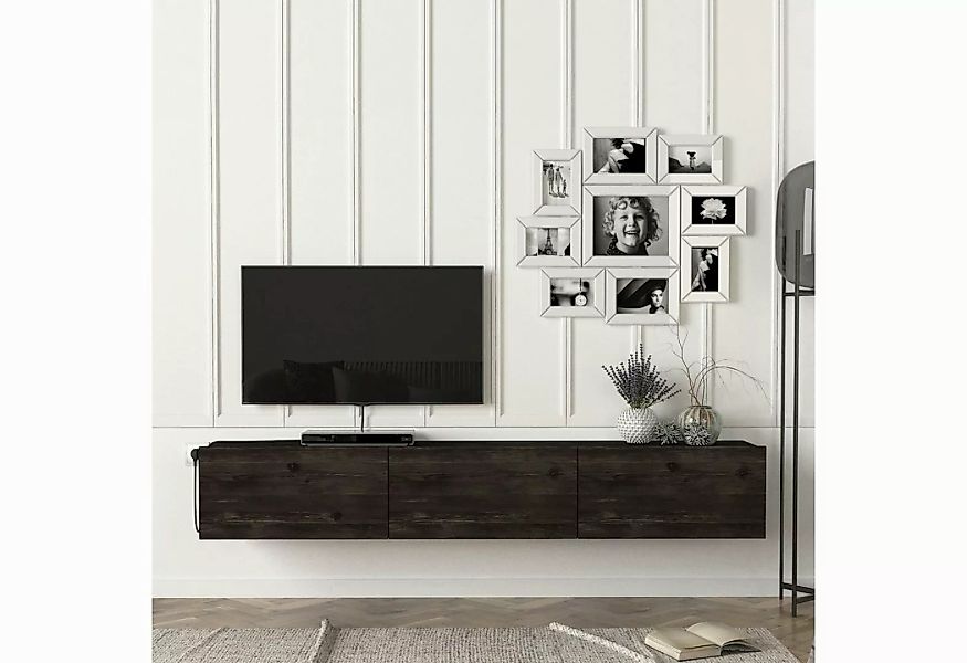 en.casa TV-Schrank »Vihti« Fernsehschrank 180x31x29,5cm Eiche/Schwarz günstig online kaufen