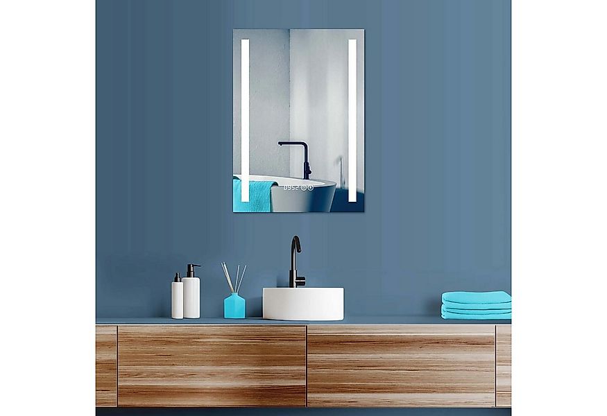 HOKO Badspiegel mit beleuchtung+Uhr+50x70/60x80cm, Spiegel mit Licht für ba günstig online kaufen
