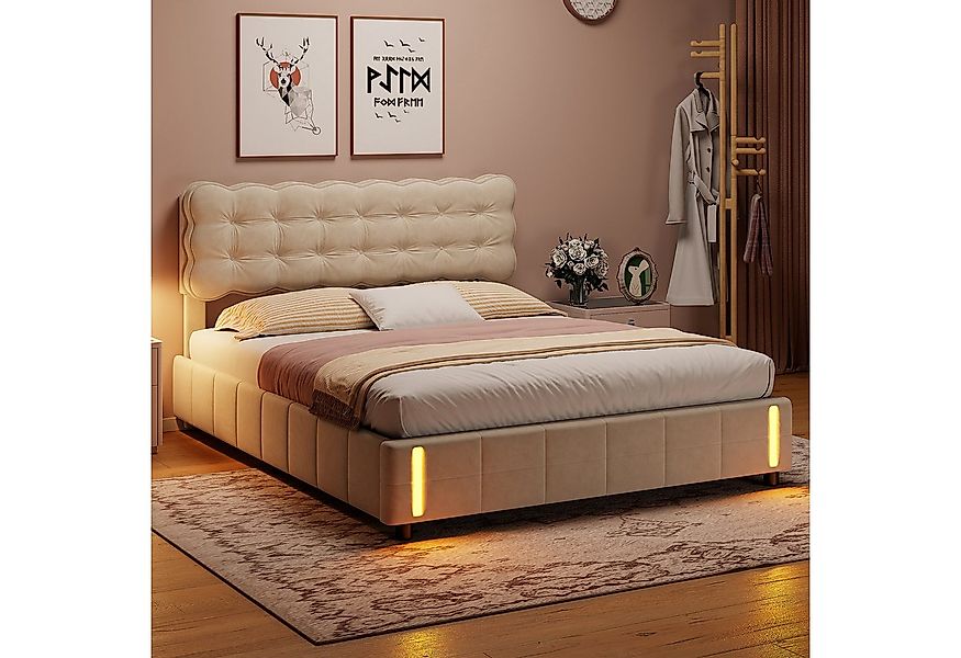 Gdood Polsterbett Stauraumbett Doppelbett LED (Hydraulisch hebbarer Staurau günstig online kaufen