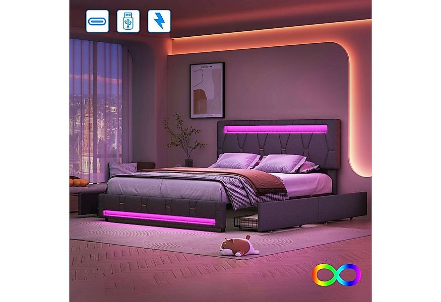 Furnishings Home Polsterbett Stauraumbett Doppelbett (Mit LED Beleuchtung, günstig online kaufen