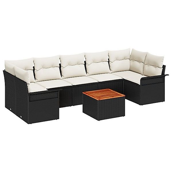 vidaXL Loungesofa 8-teiliges Garten-Sofaset mit Kissen Schwarz Poly-Rattan, günstig online kaufen