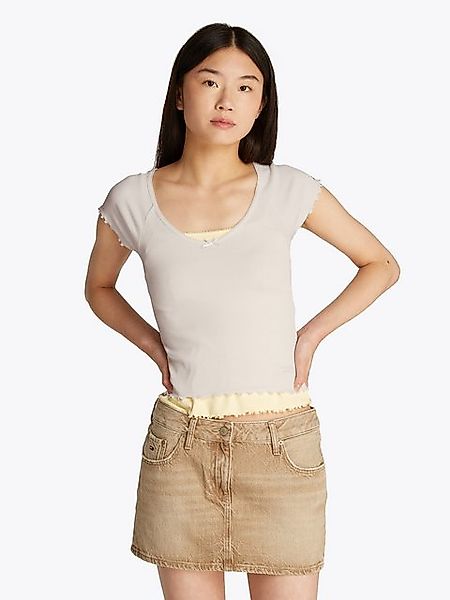 Tommy Jeans Kurzarmshirt TJW SLIM VNECK GMD RIB SS mit Rollkanten, im femin günstig online kaufen