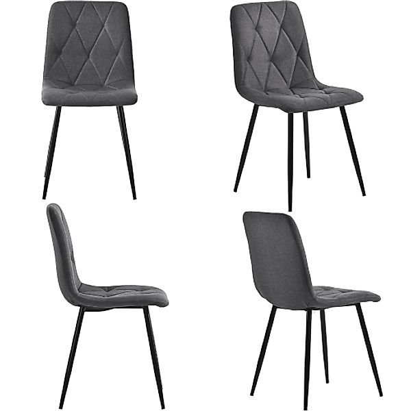 Esszimmerstühle, Set 4 Grau Metallbeinestühle Leinenoptik Bezug gepolstert günstig online kaufen