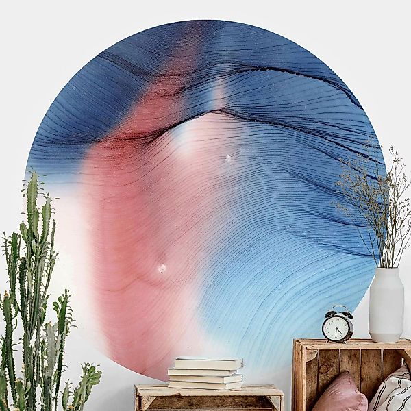Runde Fototapete selbstklebend Melierter Farbtanz in Blau mit Rot günstig online kaufen