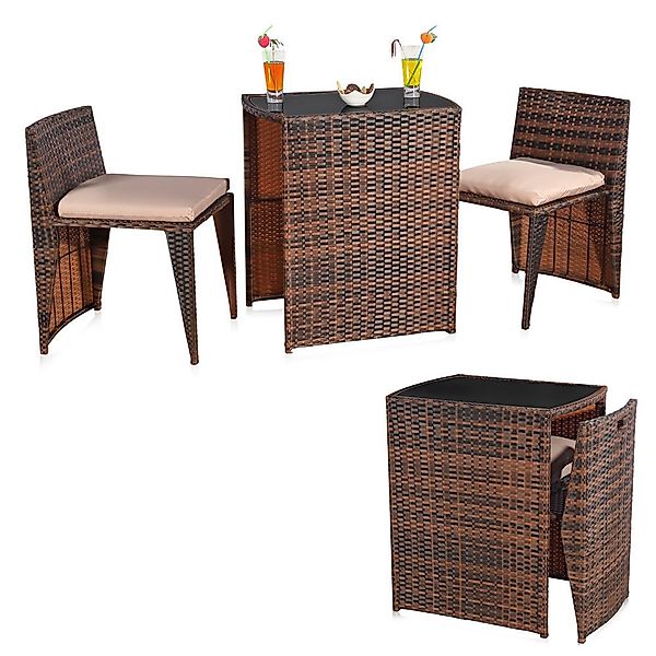 Mucola Sitzgruppe 3tlg. Polyrattan Balkonset Gartenset günstig online kaufen