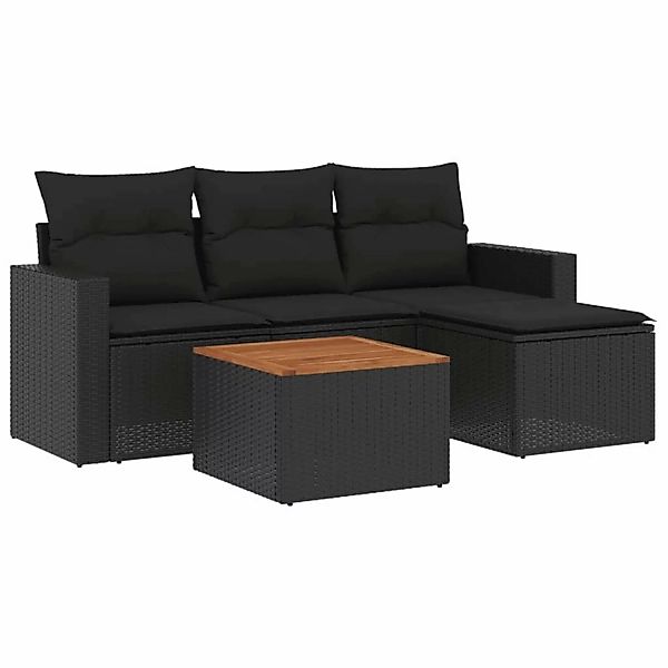 vidaXL 5-tlg Garten-Sofagarnitur mit Kissen Schwarz Poly Rattan Modell 48 günstig online kaufen