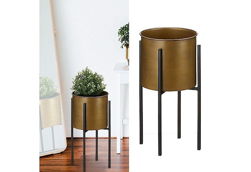CEPEWA Blumentopf Pflanztopf gold auf schwarzem Gestell 24x50cm Blumenständ günstig online kaufen