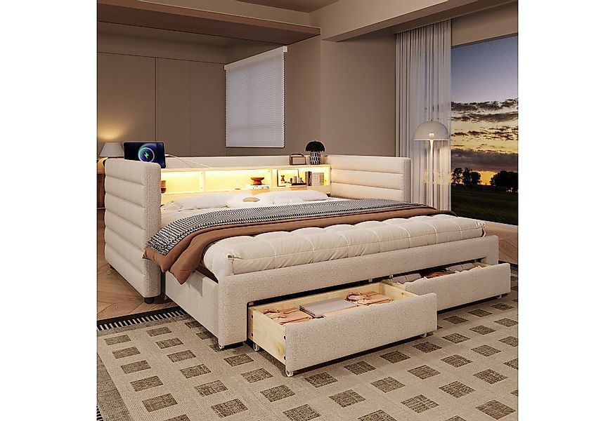 Merax Daybett mit LED- Beleuchtung, USB & Typ-C (Schlafsofa Sofabett Kinder günstig online kaufen