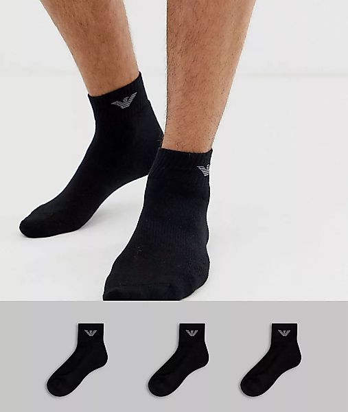 Emporio Armani – Schwarze Sneakersocken im 3er-Pack günstig online kaufen