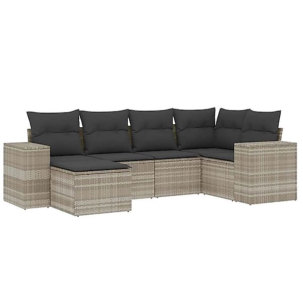 vidaXL 6-Tlg Garten-Sofagarnitur mit Kissen Hellgrau Poly Rattan 3222861 günstig online kaufen