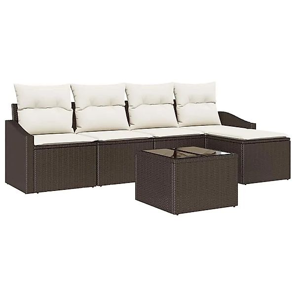 vidaXL Sofa Set mit Kissen 6-Tlg Braun und Creme Poly-Rattan 3355357 günstig online kaufen