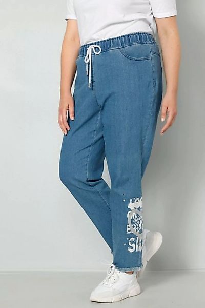 MIAMODA Lederimitathose Jeans-Joggpants Saumdruck Elastikbund günstig online kaufen