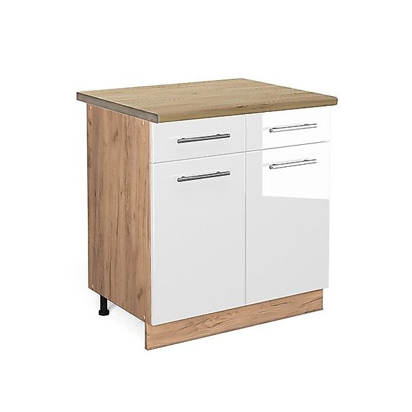 Vicco Küchenunterschrank Fame-Line Weiß Hochglanz/Goldkraft Eiche 80 cm AP günstig online kaufen