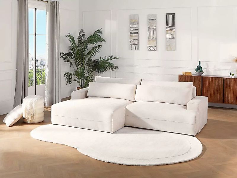 Ecksofa mit Schlaffunktion - Ecke links - Strukturstoff - Beige - BREGLIO günstig online kaufen