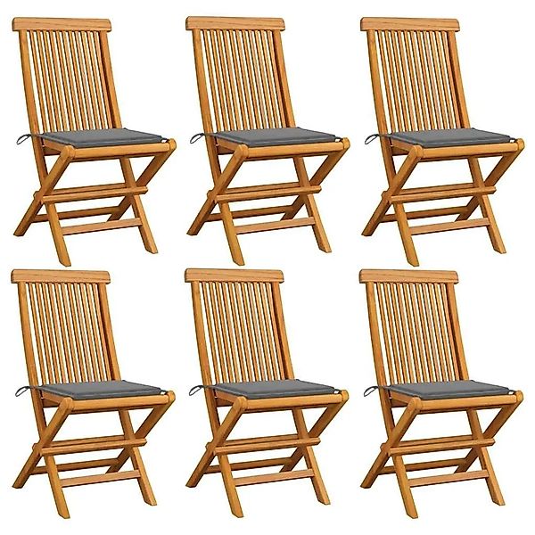 vidaXL Gartenstühle mit Grauen Kissen 6 Stk Massivholz Teak 3065591 günstig online kaufen