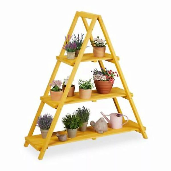 relaxdays Blumentreppe Holz 3 Ebenen Pyramide gelb günstig online kaufen