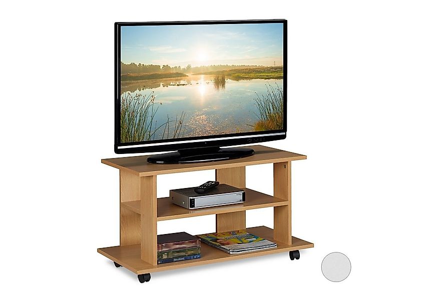 relaxdays TV-Regal TV Board fahrbar, Holzoptik günstig online kaufen