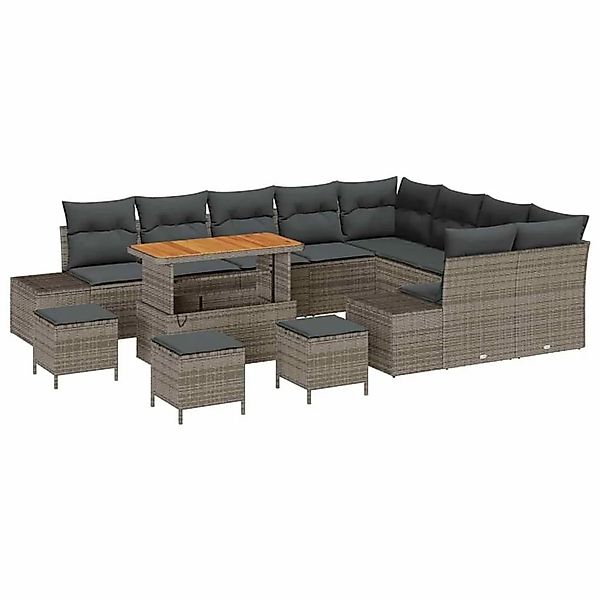 vidaXL Gartensofa-Set mit Kissen mit Speicher 13 Stk Grau Poly Rattan 33647 günstig online kaufen