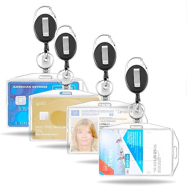 officegurus® Schlüsselanhänger 4x Ausweishalter mit ausziehbarem günstig online kaufen