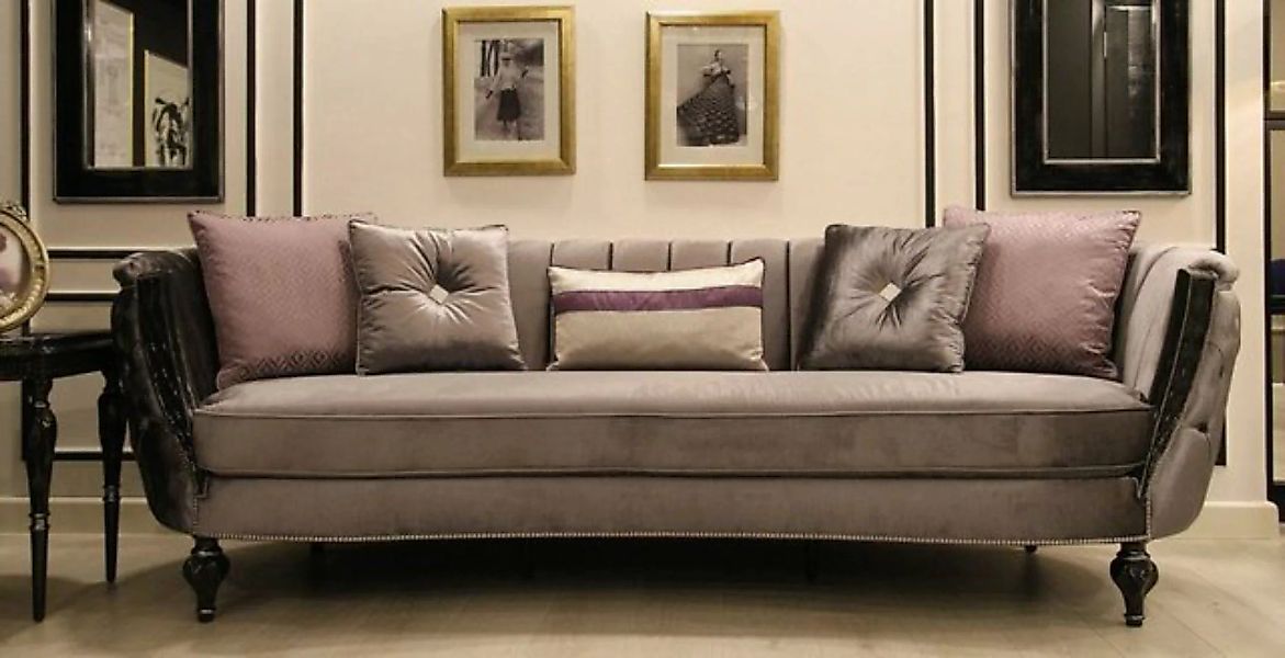 Casa Padrino Sofa Luxus Barock Sofa Grau / Schwarz / Silber 265 x 90 x H. 8 günstig online kaufen