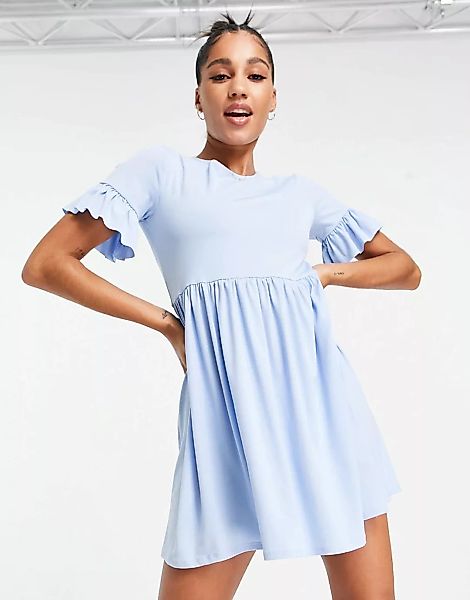 Flounce London – Hängerkleid mit gerüschten Ärmeln in Blau günstig online kaufen