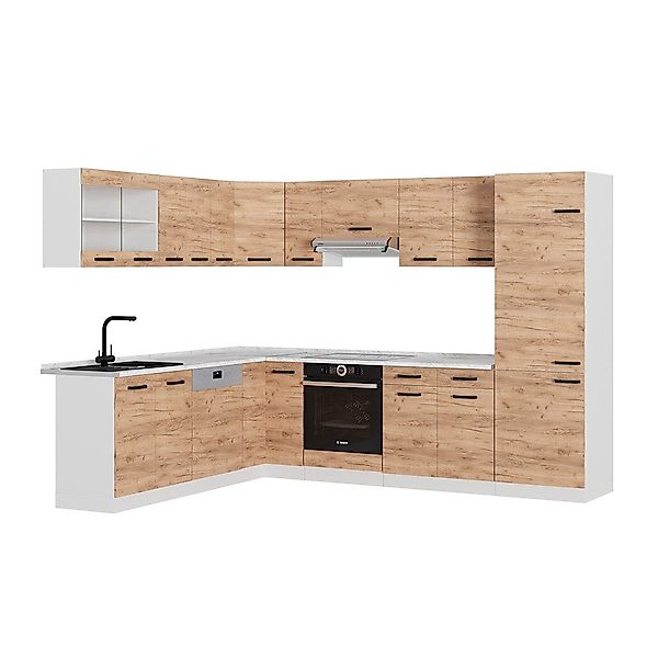 Vicco Winkelküche R-Line, Goldkraft Eiche/Weiß/Weiß, 227 günstig online kaufen
