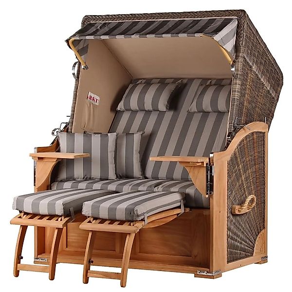 bene,iving Strandkorb Komplettset Schaalsee Teak PE grau Modell 537 günstig online kaufen