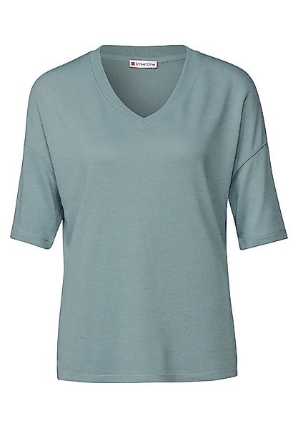 STREET ONE Langarmshirt - Kurzarmshirt mit V-Ausschnitt in Strickoptik günstig online kaufen
